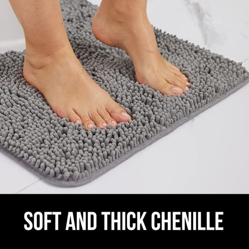 GORILLA GRIP Bath Rug Mat & Mesh Bath Pillow Bundle - Soft Absorbent Chenille, Gray & White, 2 Items