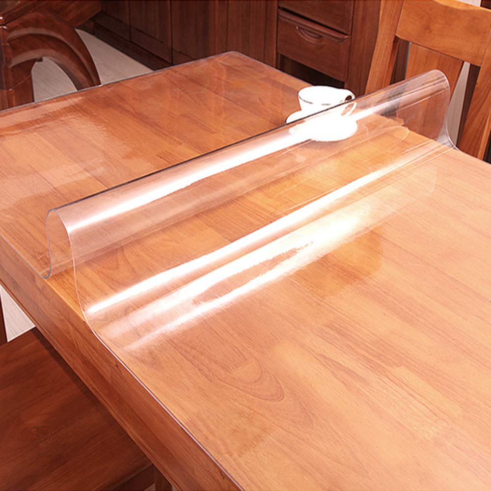 1.5mm Thick Transparent PVC Table Cover Mat Plastic Clear Table Cloth Non-Slip Dining Living Room Table Protector Meeting Desktop Protection Waterproof Kitchen Work Countertop Protective Pad 40x96in