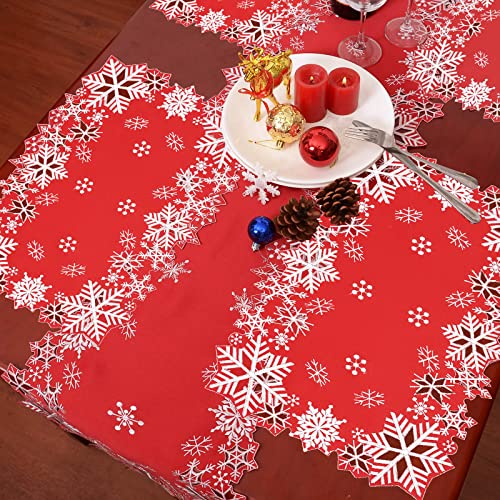 Christmas Snowflakes Embroidered Table Runner 14x69 Inches - Holiday Decor