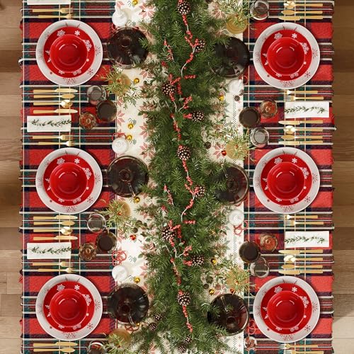 Red Ceramic Christmas Cereal Bowls Set - 6 Pieces, 5.6 Inch Snowflake Holiday Dinnerware