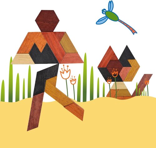 KINGOU Hexagon Tangram Puzzle | Wooden Brain Teaser for Kids & Adults - Fun Family Challenge Game