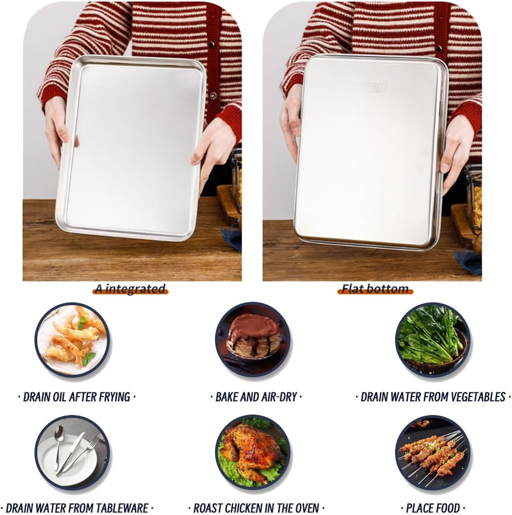 Skiennix 2-in-1 Stainless Steel Baking Sheet - Heavy Duty Oven Pan with Cooling Rack, Easy Clean