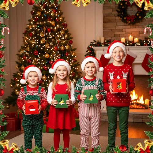 AmazingSpark 48 Pack Christmas Cookie Boxes with Windows - Red & Green Bakery Gift Cases for Holiday Treats