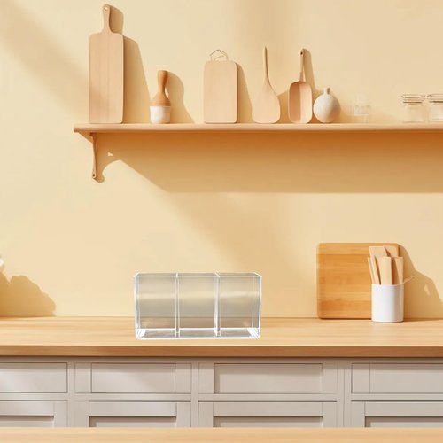 BingegePet Acrylic Kitchen Utensil Holder, Cutlery Caddy with 3 Sections of Storage, Cutlery Organizer for Forks, Knives and Spoons