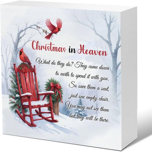 Cardinal Christmas Ornaments | Empty Chair Wooden Plaque - Sympathy Gift for Loss, 5 x 5 Inches