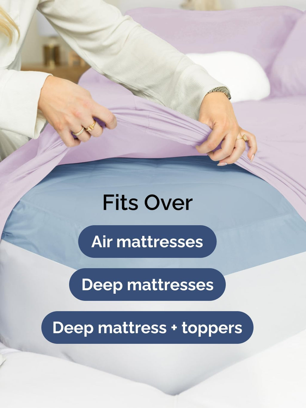 Skiennix Extra Deep Split King Sheet Set - 7 Piece Breathable Cooling Bedding - Soft Wrinkle-Free Light Lavender