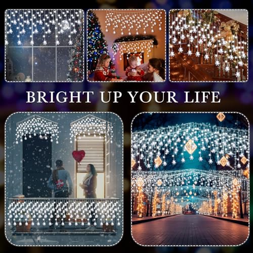 Aurelema White Christmas Snowflake Icicle Lights 33ft Outdoor Indoor with Remote