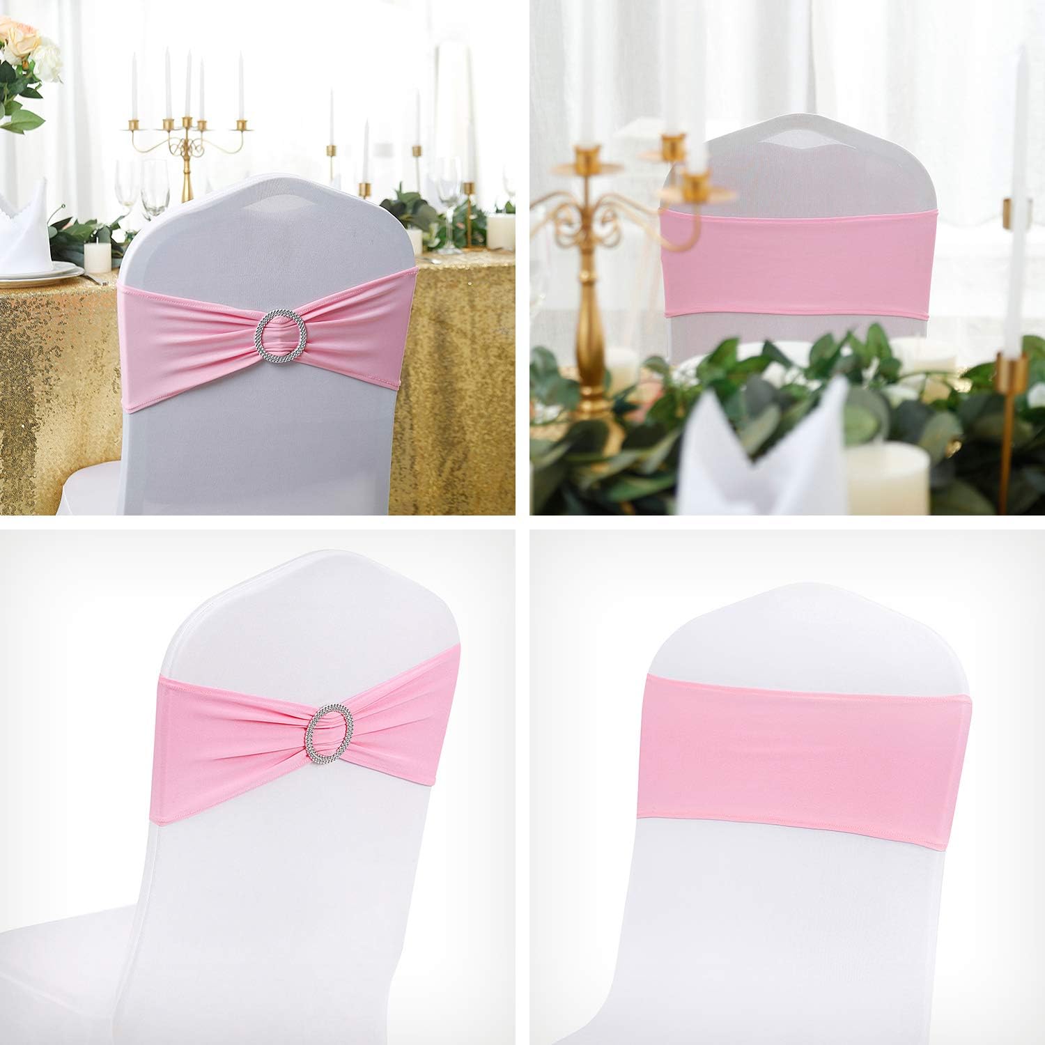 Peomeise Pink Spandex Chair Sashes - 25pcs with Buckle Slider for Elegant Wedding & Party Decor