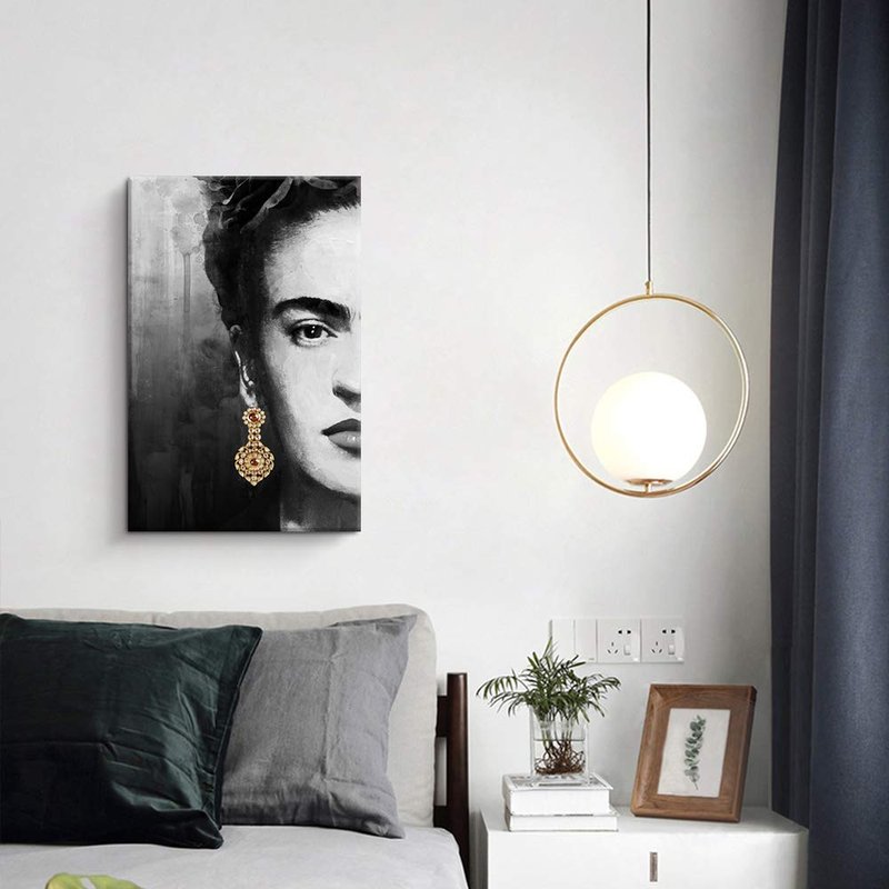 Pigort Frida Kahlo Wall Art Canvas Print Black and White Painting Artwork Wall Decor, Gallery Wrapped, 16"x24", Left