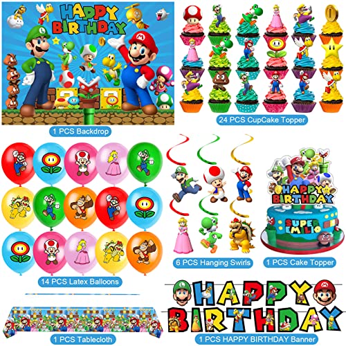 Video Game Birthday Party Decorations Set - Banner, Balloons & Tablecloth