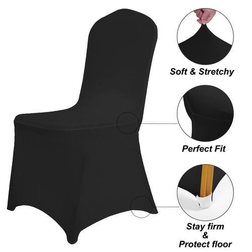 SuperO Waterproof Spandex Chair Cover 25PCS, Stretch Dining Chair Covers, Polyester Outdoor Chair Covers, Protector Stretch Chair Cover for Party Universal, Banquet, Wedding Event, Hotel(Black)