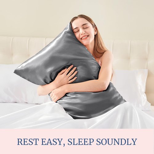 BEDELITE Satin Pillowcase - Super Soft & Cooling for Hair and Skin | 2 Pack, 20"x30" Queen Size, Dark Grey