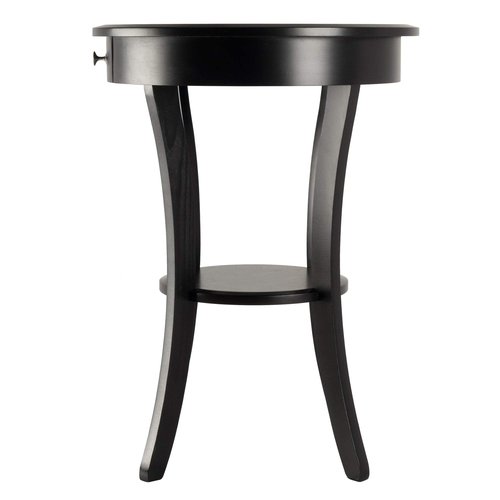 Winsome Sasha Round Accent Table with Drawer and Shelf, for Living Room, Bedroom, Black