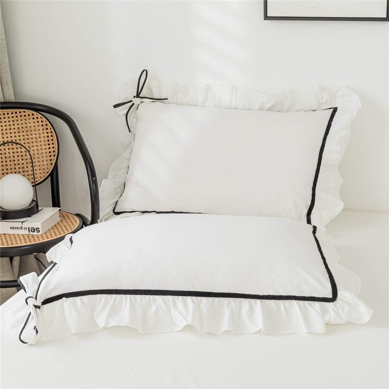 SOUKACH Ruffled Bedding Bow Duvet Cover Set with Butterfly Tie, Soft Brushed Microfiber Shabby Chic Bedding Set with Zipper Closure for Kids Girls-White,Twin