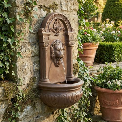 Lion Head Wall Fountain - Tuscan Style Outdoor Decor with Antique Finish