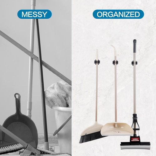 JAMEND CLXP 12PCS Broom and Mop Holder - Heavy Duty Wall Mounted Organizer Rack in Matte Black