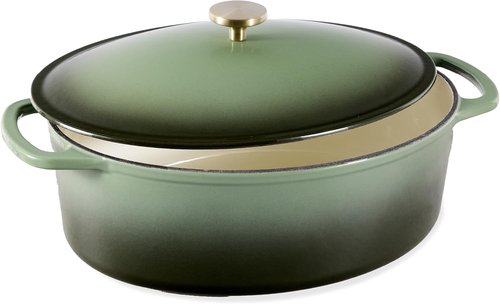 Best Choice Products Oval 7.5 Quart Enamel Cast-Iron Dutch Oven - Heavy-Duty Pre-Seasoned Cooking in Deep Olive Green