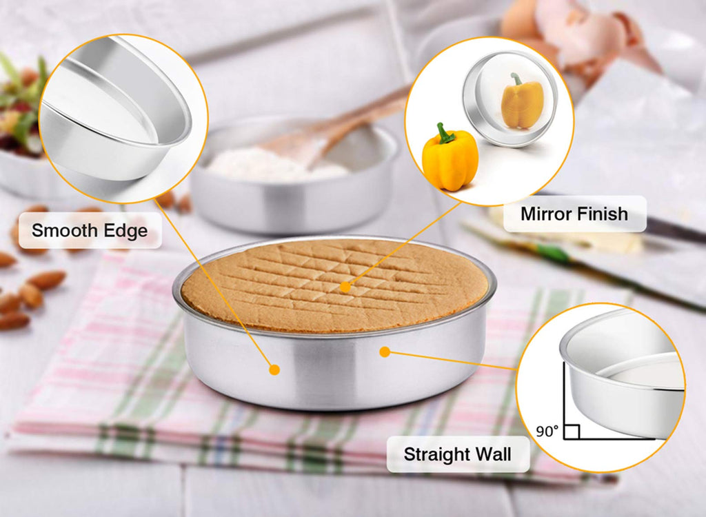 TeamFar 8 Inch Cake Pan, 3 Pcs Round Cake Pan Tier Cake Pan Set Stainless Steel, Healthy & Heavy Duty, Mirror Finish & Easy Clean, Dishwasher Safe