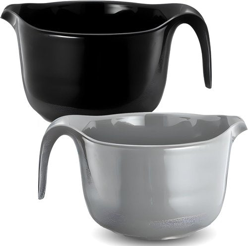 Osnell USA 2 Pcs Large Mixing Bowls with Handles, 3.6 qt - Plastic Nesting Bowls for Kitchen, Lightweight Batter Bowls, Easy to Clean, Black & Gray