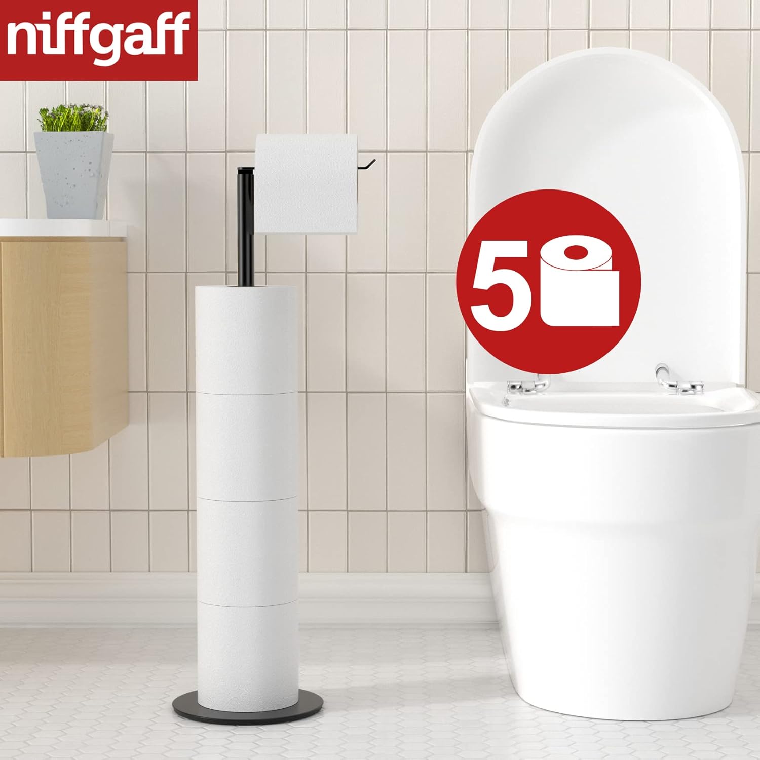 Regine Switzerland Black Toilet Paper Holder - Stainless Steel Free-Standing Dispenser for 4 Rolls