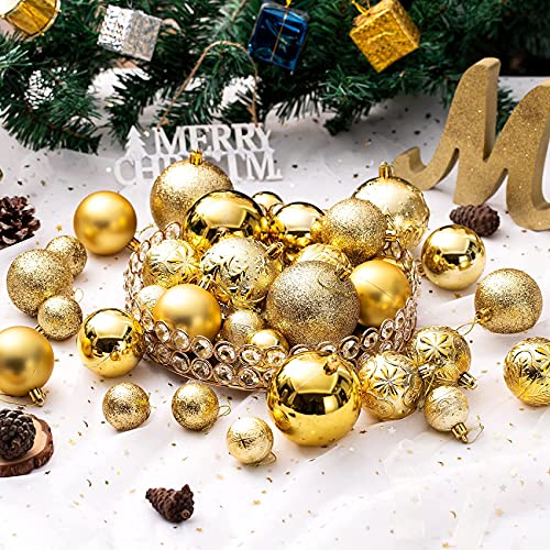 Senjie 32Pcs Gold Shatterproof Christmas Ornaments Set – 11 small, 15 medium, 6 large Gold Balls