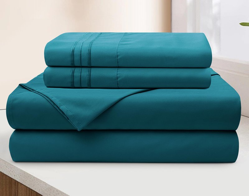SiinvdaBZX Extra Deep Pocket Queen Sheets Set - Fits Mattress Up to 24 Inches Thick - 4 Piece Teal Deep Pocket Sheets for Air Mattress - Soft 1800 Thread Count Fitted Sheet with Side Pocket