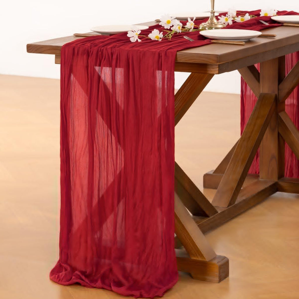 Socomi Red Cheesecloth Table Runner - 10pcs Boho Rustic 120-Inch Gauze for Weddings & Events