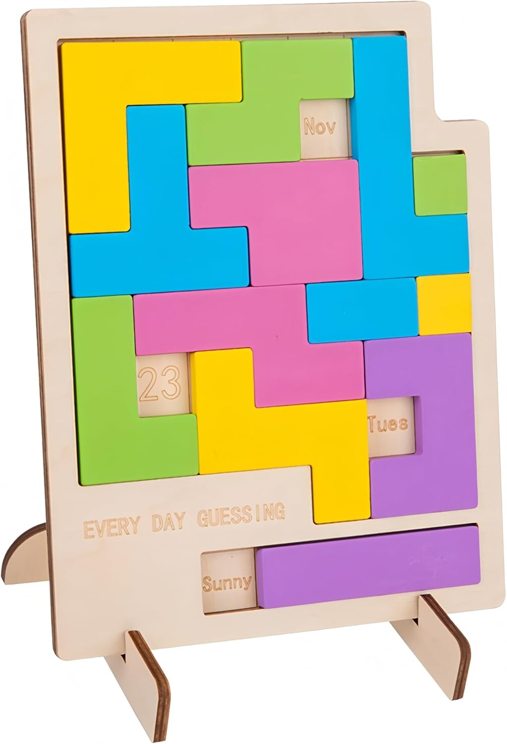 Wooden Daily Calendar Puzzle - 365 Days of Challenges | Desk Block Calendar for Home & Office Decor