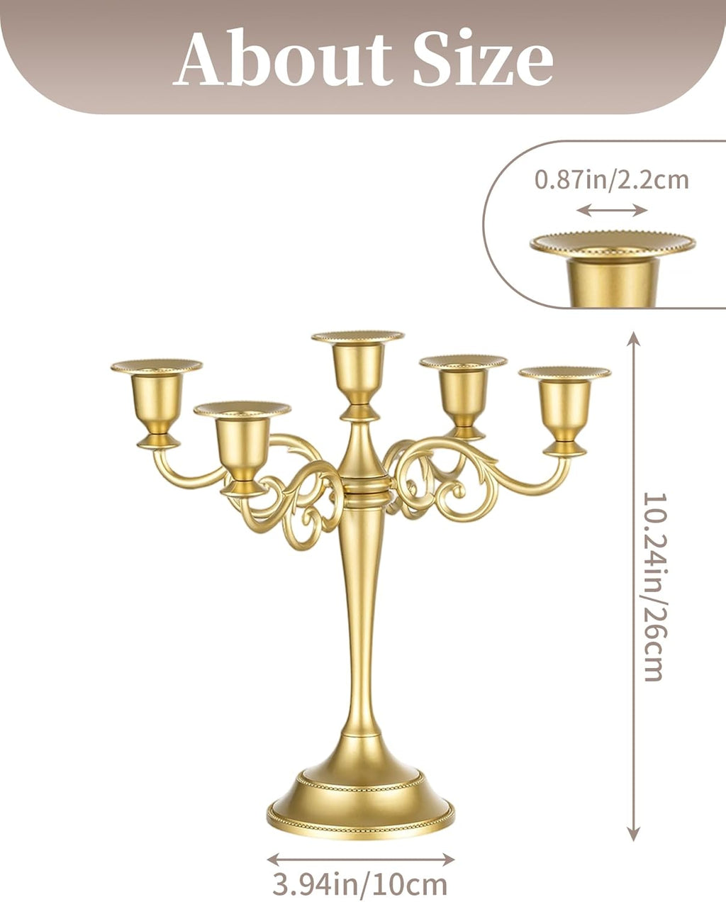 Sziqiqi Gold Candelabra | Elegant 10-Inch Table Centerpiece for Taper Candles - 5 Arms Metal Design