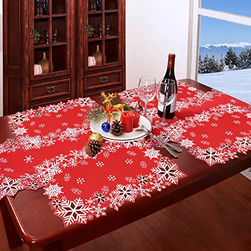 Simhomsen Red Embroidered Snowflakes Christmas Table Placemats Set of 4 13x19 Inches
