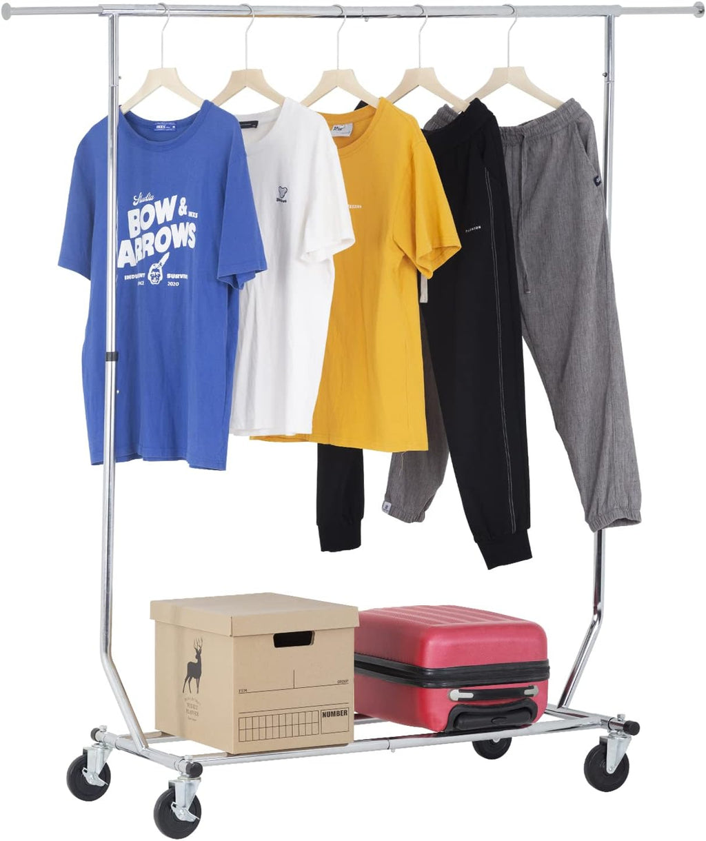 PayLessHere Heavy Duty Clothing Rack - Extensible Garment Rack with Wheels | 135 lbs Capacity, Chrome Finish