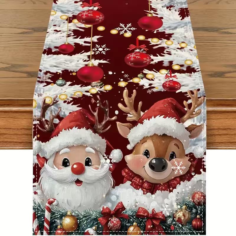 Generic Christmas Santa Claus Deer Snow Table Runner 13x48 Inch - Holiday Home Decor