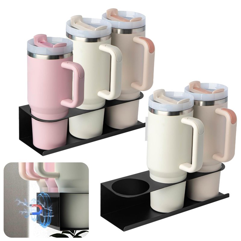 ARTISAN OF VICTORY 2 Pack Magnetic Cup Holder for Stanley 30/40 oz - Heavy Duty Metal Kitchen Organizer with Self-Adhesive Tape for Stanley Accessories, Space-Saving Kitchen Storage for Home& Office