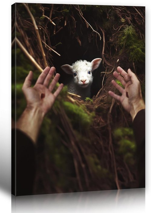 DJSYLIFE Jesus Christ Wall Art - Inspirational Canvas Poster of Saving Lost Lamb | Modern Religious Decor for Home & Church