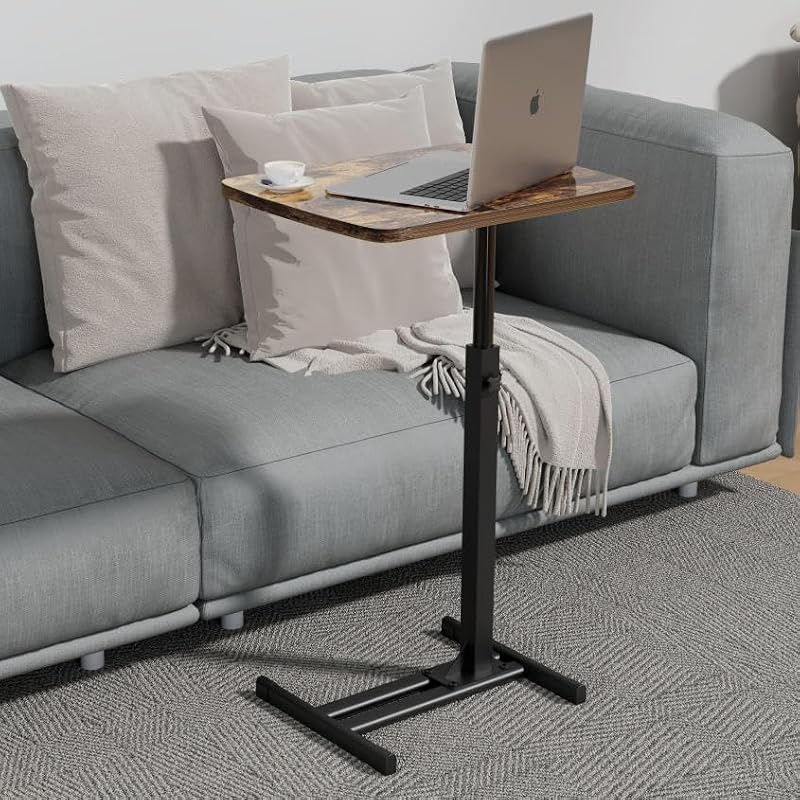 Adjustable C-Shaped Side Table with 360° Swivel Top for Laptop and Snacks