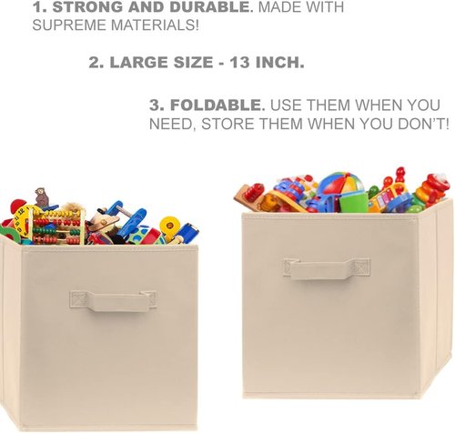 13 Inch Cube Storage Bins - 4 Pack | Large, Foldable Fabric Bins with Dual Handles for Closet Organization