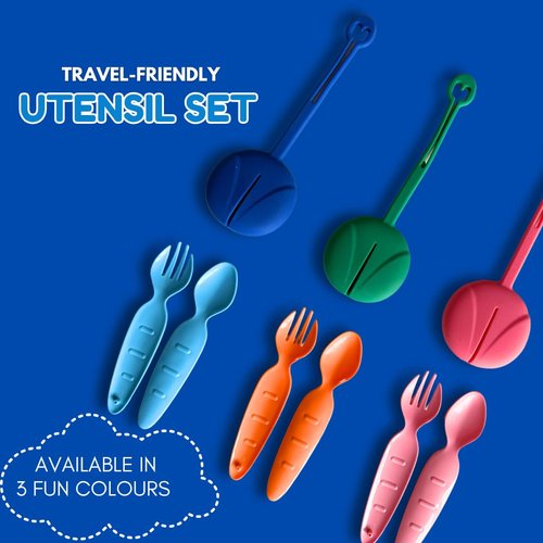 Little Things Kids Utensil Set with Case – BPA-Free Fork & Spoon – Reusable, Dishwasher Safe Travel Cutlery for School, Lunchboxes, Daycare & On-the-Go (Blue)