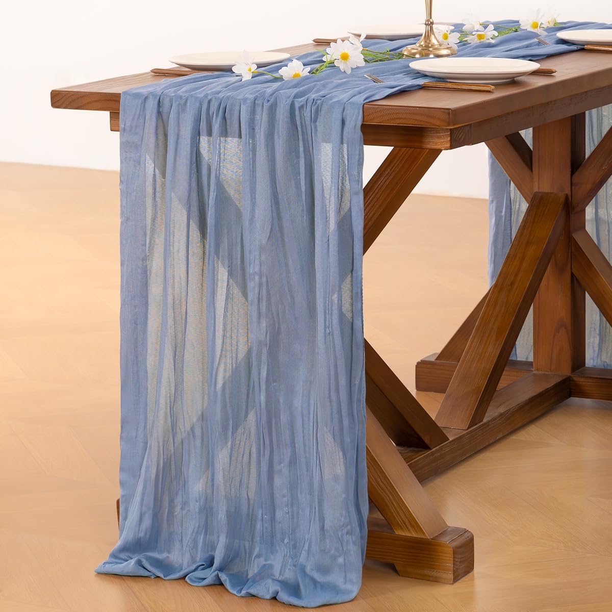 Socomi Cheesecloth Table Runner - Dusty Blue Boho Rustic 120 Inch for Weddings & Parties | Home Decor