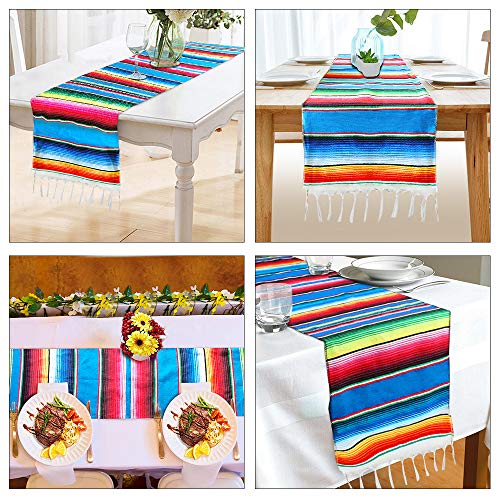 Fowecelt Mexican Serape Table Runner 14 x 84 in Blue Pack of 2 Hand-Woven Cotton