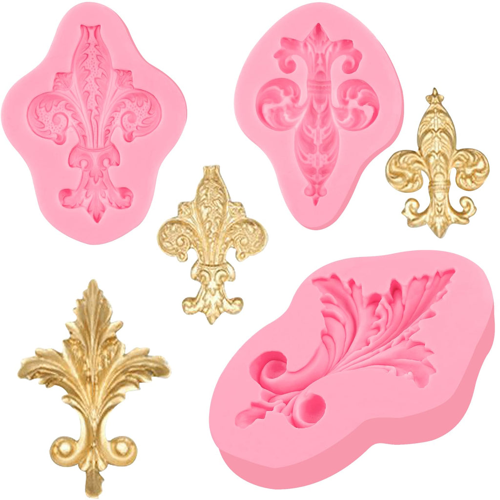Baroque Embossed Feather Fondant Molds 3 Pcs, European Relief Scroll Chocolate Silicone Molds for Cupcake Toppers, Flower Paste, Mousse, Candy, Sugar Craft, Gum, Dough, Clay Projects, Epoxy Resin