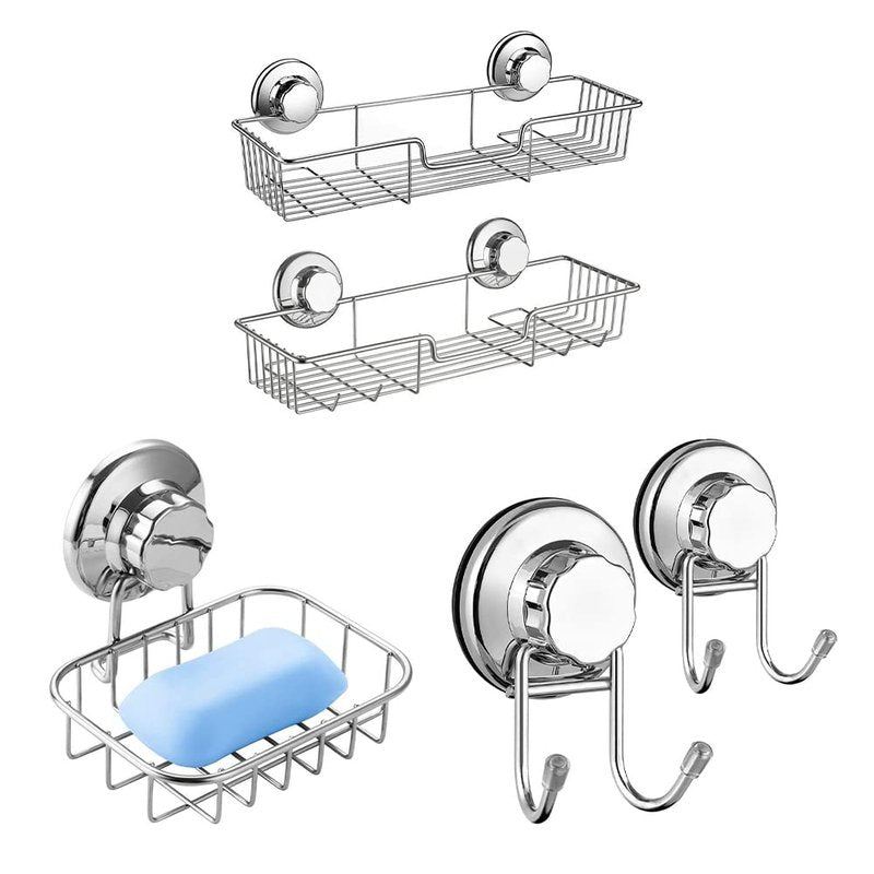 SANNO Suction Cup Shower Caddy with Hooks Suction Cup Soap Dish Double Suction Hooks Suction Cups Vacuum Hook