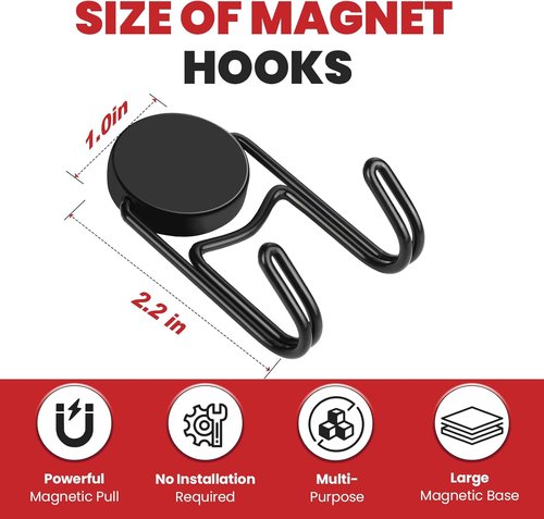 Buelkmag Magnetic Hooks - Heavy Duty 50Lbs+ Magnet Hooks for Outdoor Use | 4 Pack (Black)