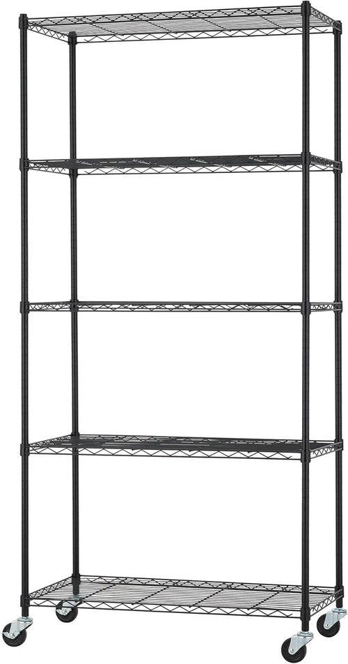 5-Tier Adjustable Wire Shelving by [Brand Name] - NSF Certified Kitchen & Garage Storage Rack | 36” x 18” x 72”, Black, 400-2000 lb Capacity