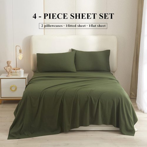 HighBuy Queen Sheet Set - Luxury Hotel-Quality Cooling Bed Sheets | 4-Piece Army Green Bedding - 16'' Deep Pocket, Wrinkle & Stain Resistant
