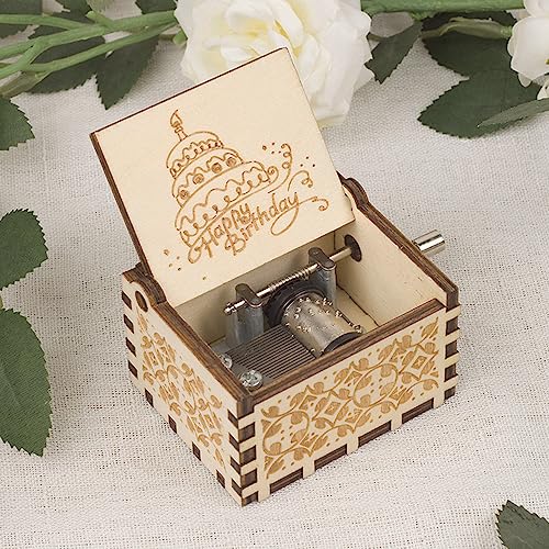 Happy Birthday Wooden Music Box, Hand Crank Musical Gift for Birthday