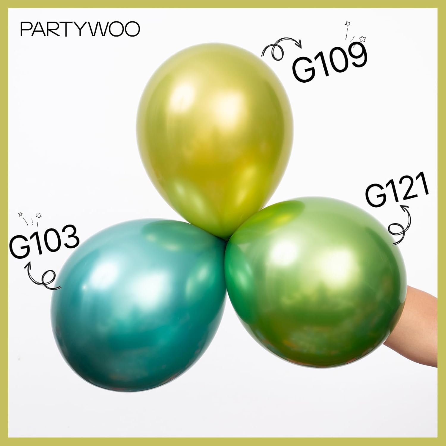PartyWoo Metallic Lime Green Balloons - 140-Piece Arch Kit for Spring Birthday & Tea Parties | 5-12 Inch Sizes