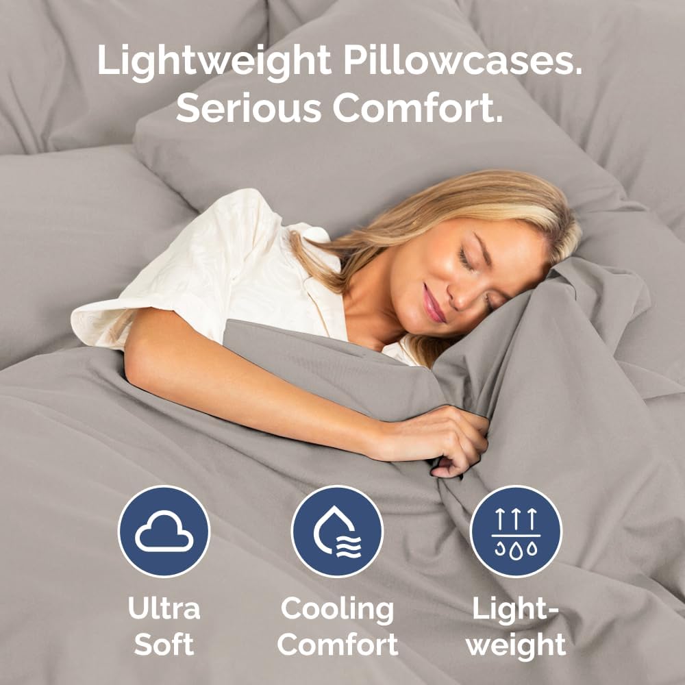 Skiennix Body Pillowcases Set of 4 | Soft, Breathable 20x54 Long Pillow Covers - Fade-Free & Machine Washable (Light Grey)