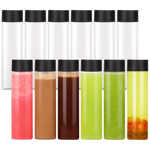 12 Pack 16 Oz Round Plastic Bottles with Caps ,Juice Containers With Lids For Smoothie Bottle, Juice Bottles with Lids, Juicing Milk and Other Beverages,Suitable for weddings, birthday parties, etc