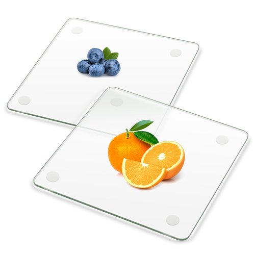 FAAYUCK Tempered Glass Cutting Board, 2 Pack Glass Cutting Board for Kitchen Counter with Non-Slip Feets, Scratch Resistant, Heat Resistant, Easy to Clean (10x10 inch)