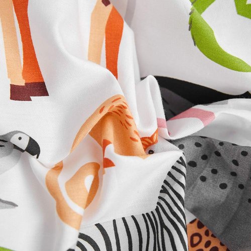 BlueBlue Safari Kids Duvet Cover Set Queen, 100% Cotton Bedding for Boys Girls Teens Lion Elephant Rhino Giraffe Zebra Zoo Print on White, 1 Full Soft Comforter Cover 2 Pillow Shams